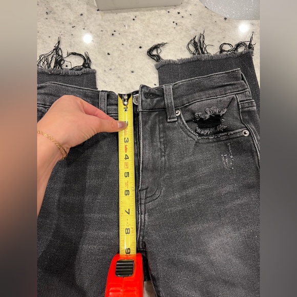 PISTOLA Light Black Distressed Frayed Raw Cuff Skinny Stretch Ankle Jeans 26 - Picture 3 of 3